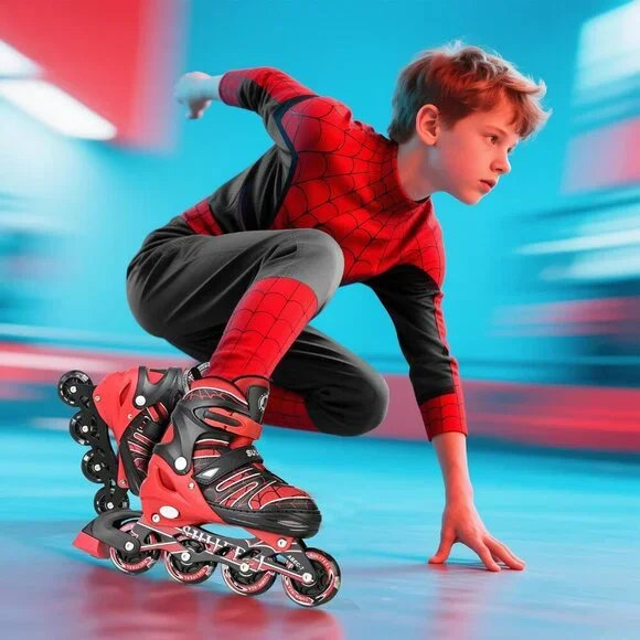 Sulifeel Kids D Spider Red Unicorn Inline Adjustable Light Up Wheels Skates - Picture 8 of 8